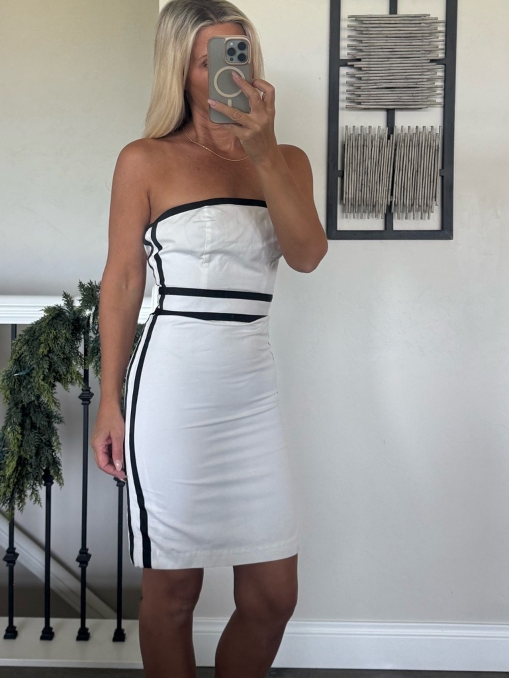 The Limited White Strapless Bodycon Dress with Black Trim